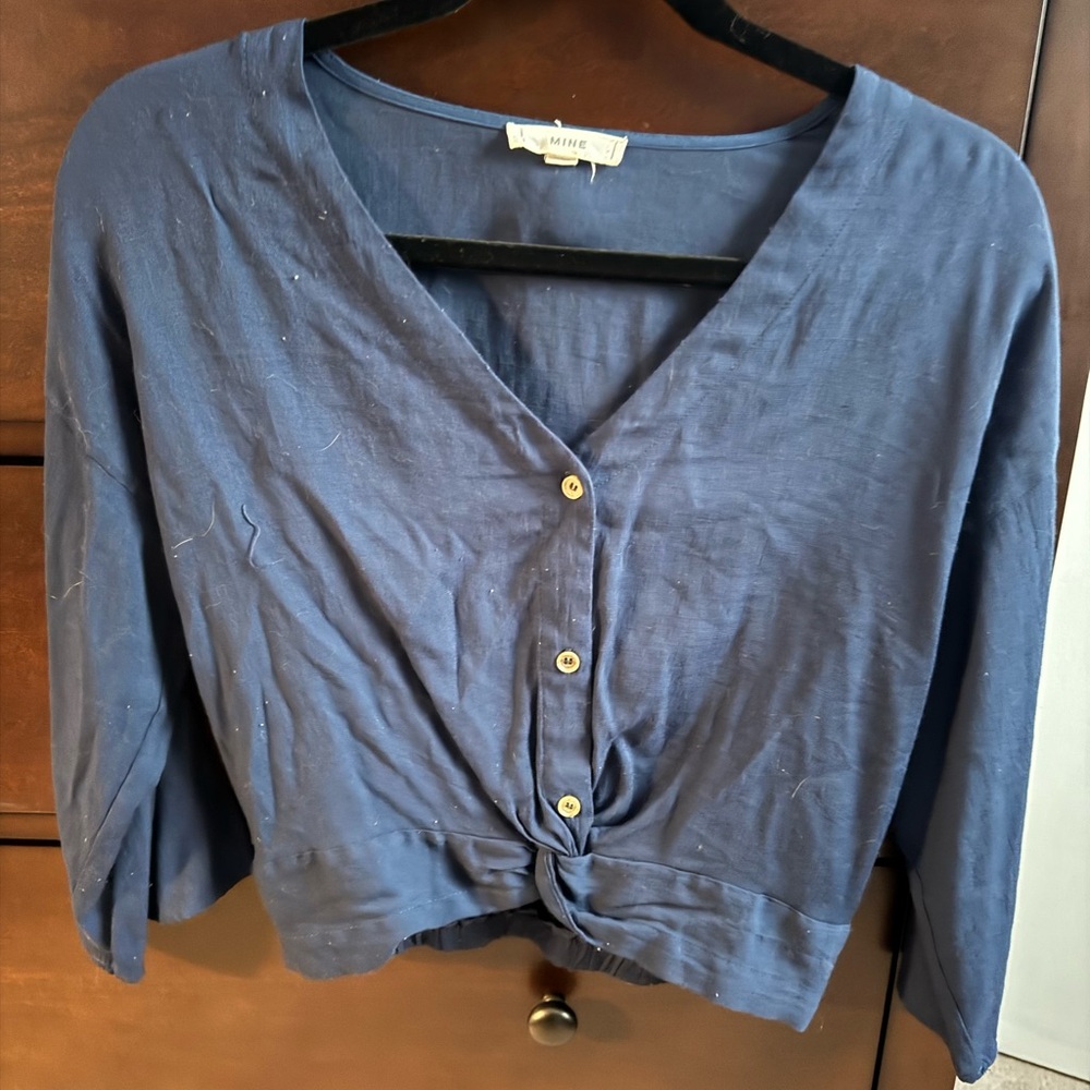Mine Women's Navy Button-Front Blouse